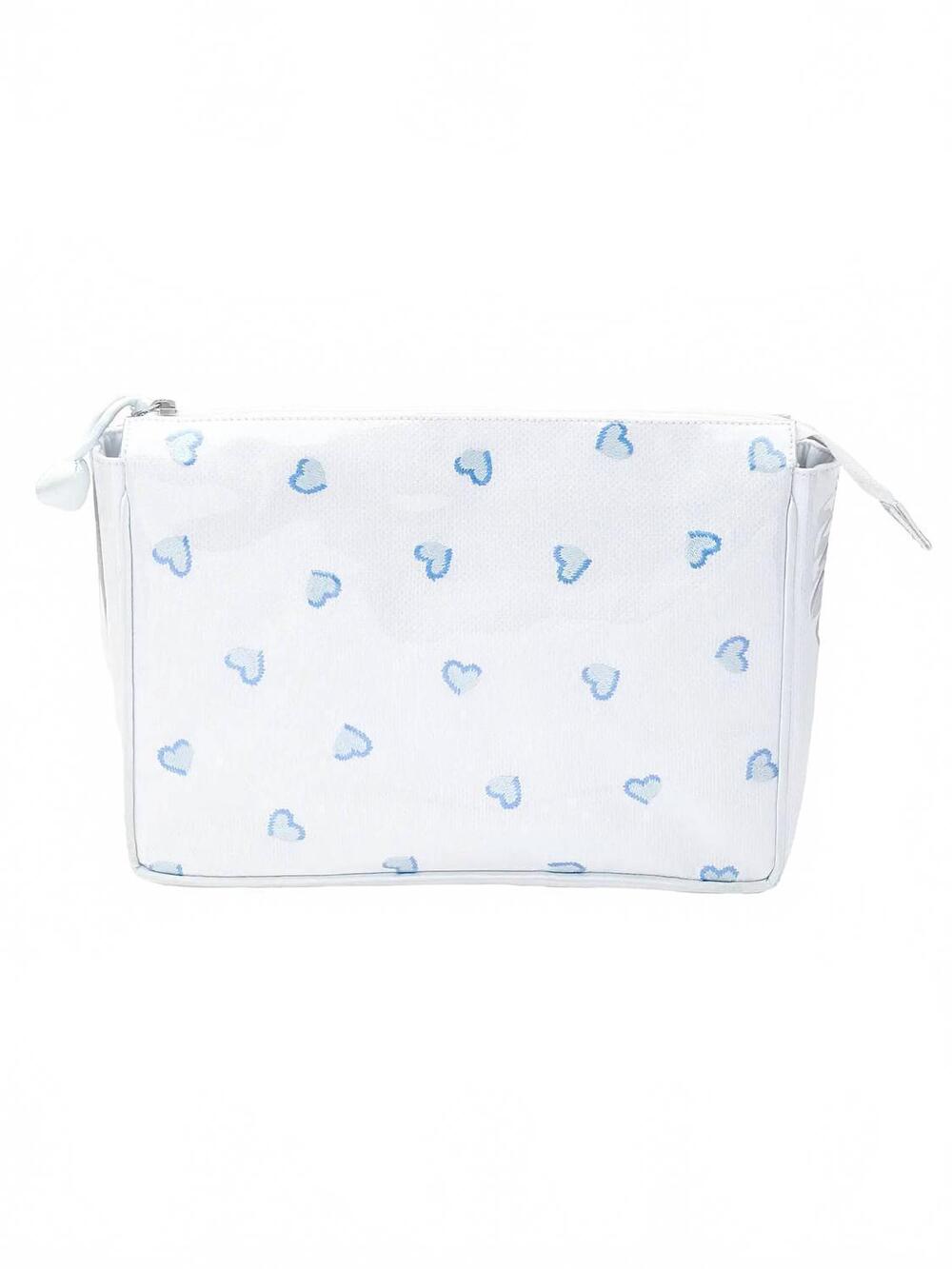 NEW LENORA women's large make up bag in white with blue hearts